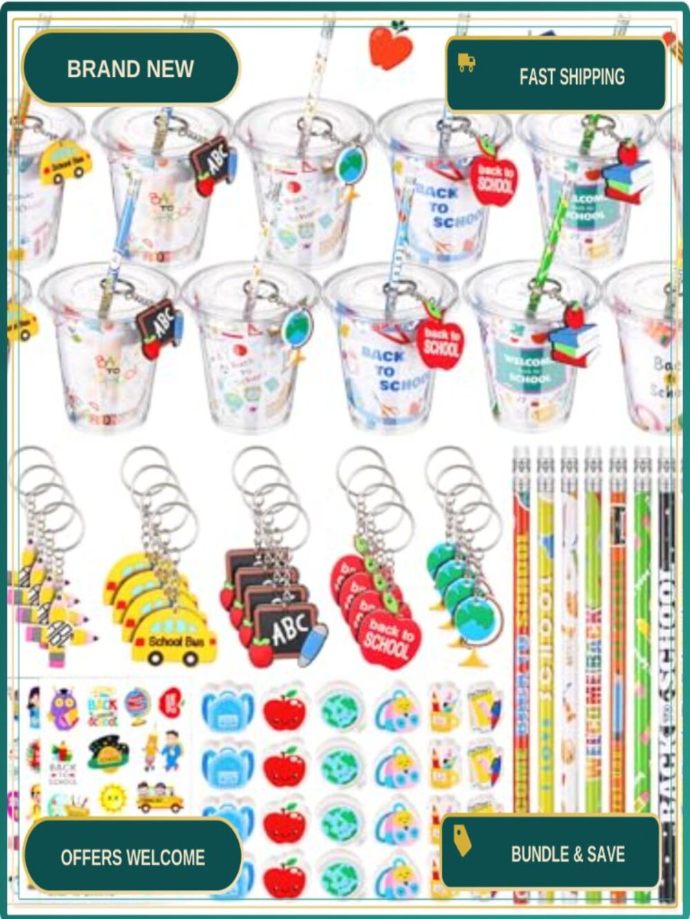 Back to School Party Favors Gift Cups Fillers Pencils Erasers Keychains